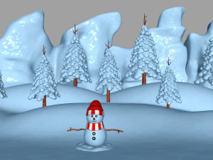 snowman with snow pine tree 3D Model