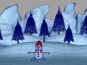 snowman with snow pine tree 3D Model
