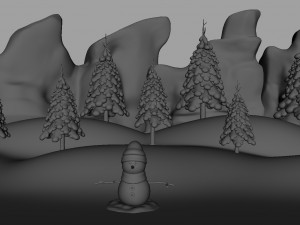 snowman with snow pine tree 3Dモデル
