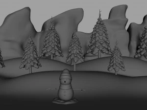snowman with snow pine tree 3D Model