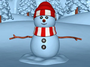 snowman with snow pine tree 3D Model