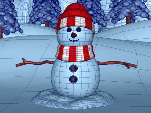 snowman with snow pine tree 3Dモデル