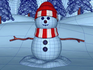 snowman with snow pine tree 3D Model