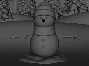 snowman with snow pine tree 3D Model