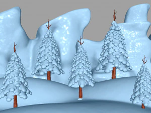snowman with snow pine tree 3D Model
