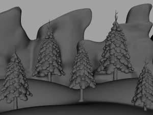 snowman with snow pine tree 3D Model