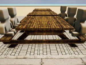 low poly wooden bench 3D Model