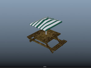 wooden bench with umbrella Model 3D