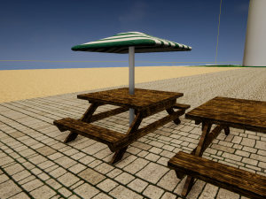 wooden bench with umbrella Model 3D