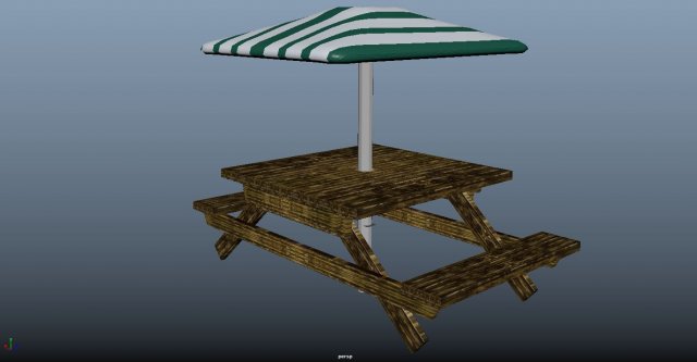 wooden bench with umbrella Model 3D .c4d .max .obj .3ds .fbx .stl .blend 