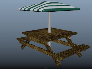 wooden bench with umbrella 3D Model