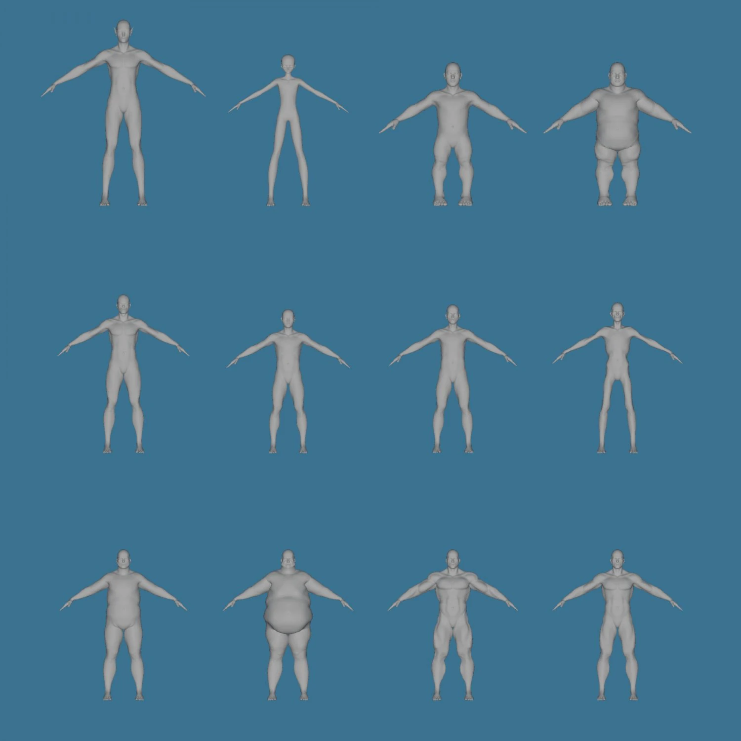 12 male mesh uv same mesh 3D Model .c4d .max .obj .3ds .fbx .stl .blend 