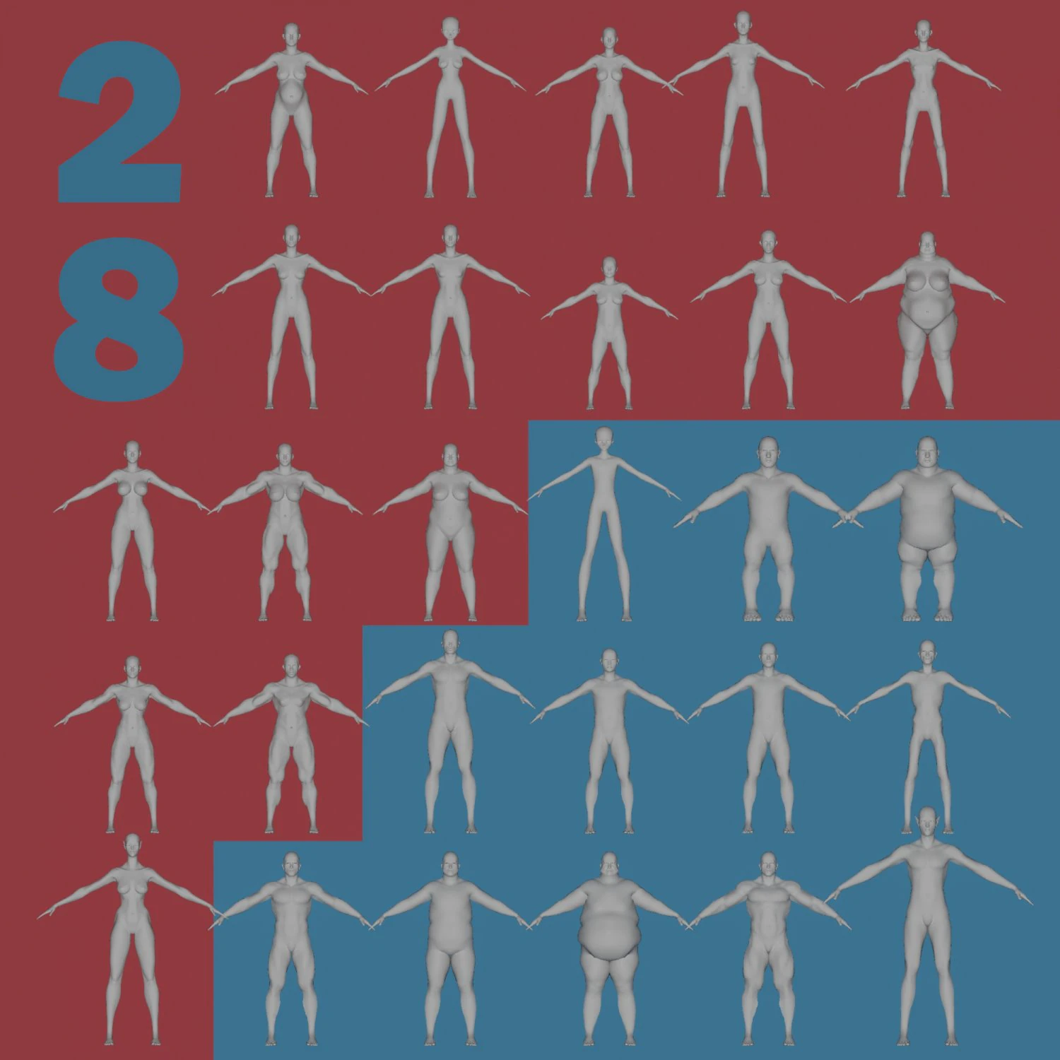 28 characters uv same mesh 3D Model .c4d .max .obj .3ds .fbx .stl .blend 