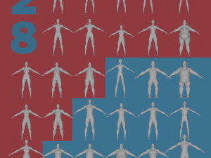 28 characters uv same mesh 3D Модель