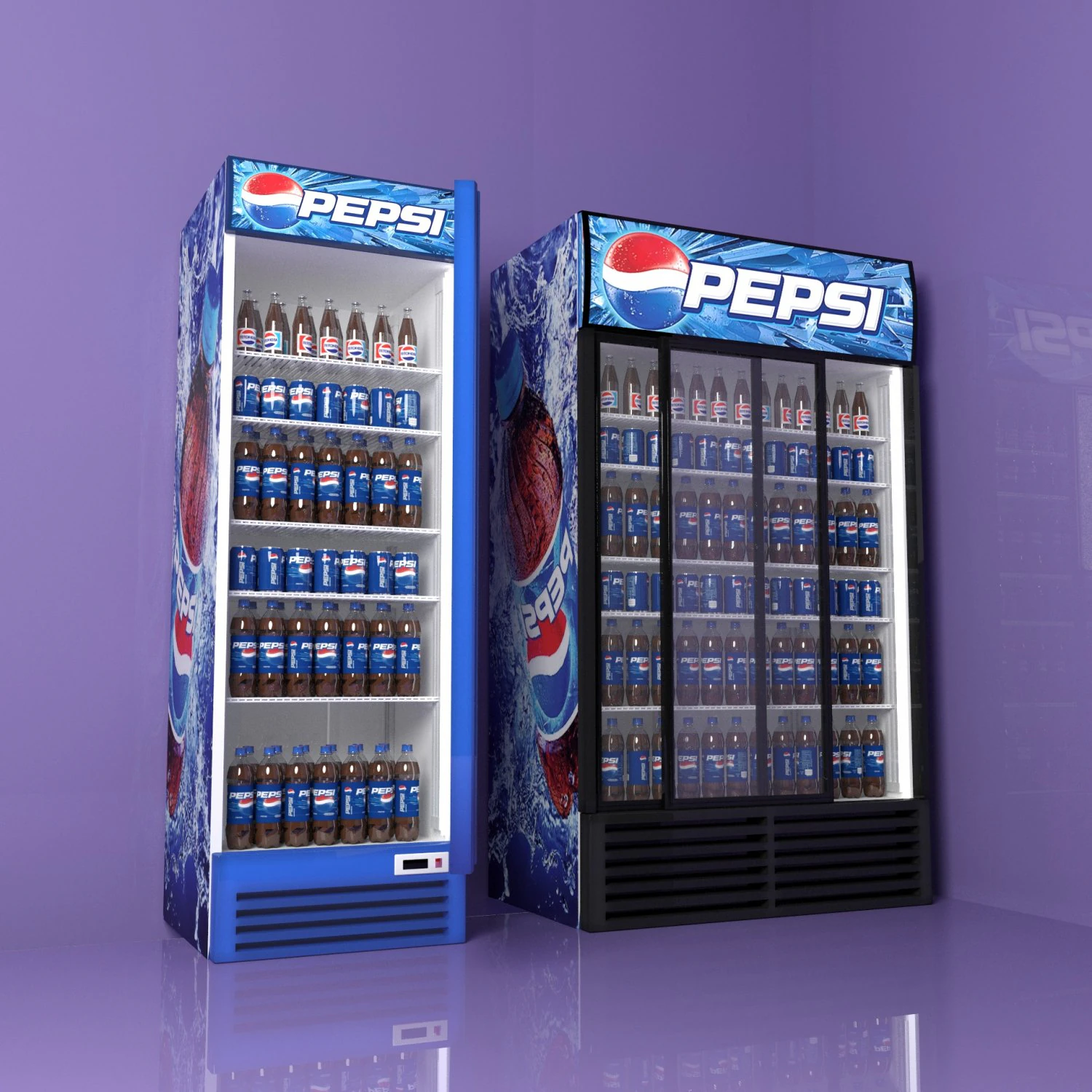 fridge with pepsi 3D Model .c4d .max .obj .3ds .fbx .stl .blend 