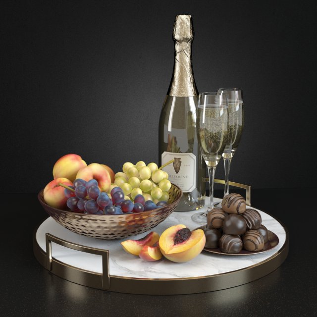 champagne and fruit 3D Model .c4d .max .obj .3ds .fbx .stl .blend 