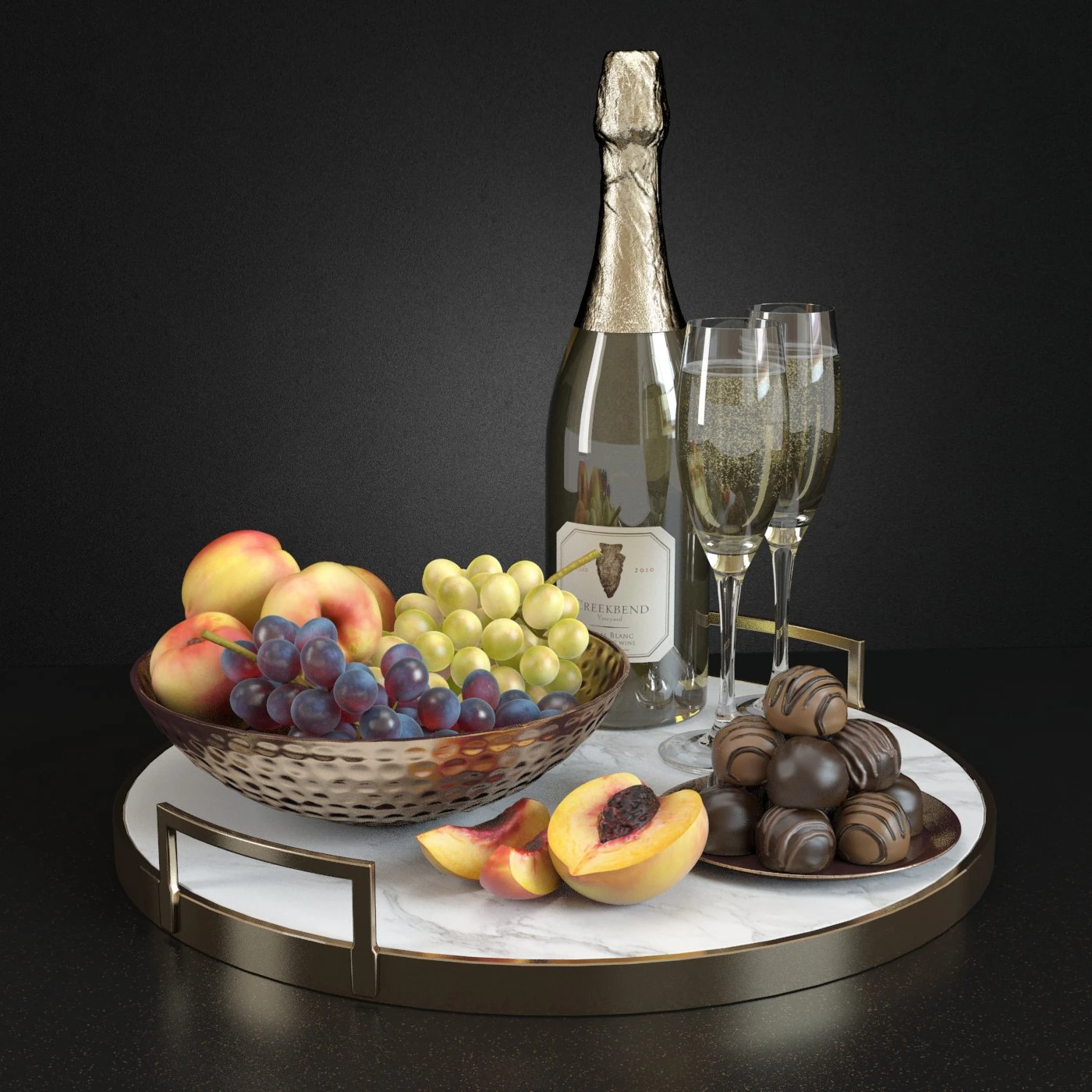 champagne and fruit 3D Model .c4d .max .obj .3ds .fbx .stl .blend 