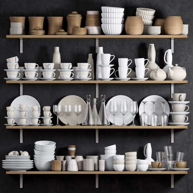 kitchen shelf with utensils Modelo 3D .c4d .max .obj .3ds .fbx .stl .blend 