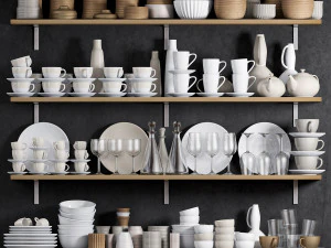 keukenplank met keukengerei 3D Model