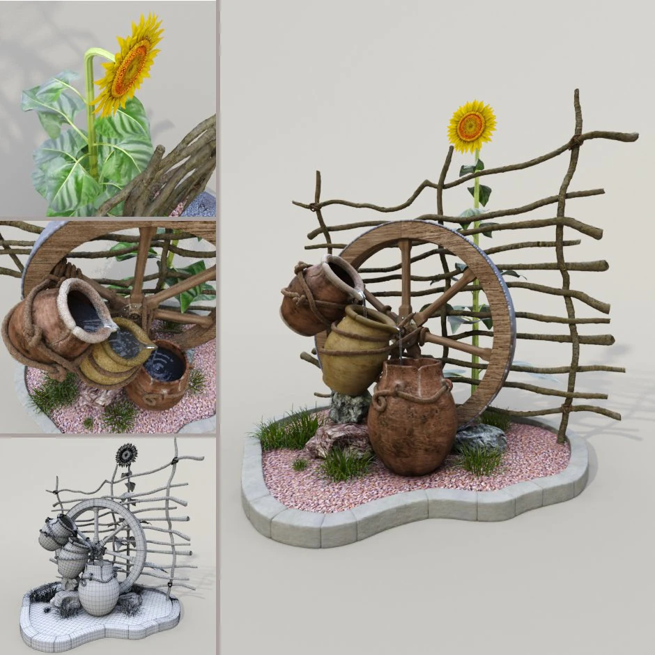 decorative fountain 3D Model .c4d .max .obj .3ds .fbx .stl .blend 