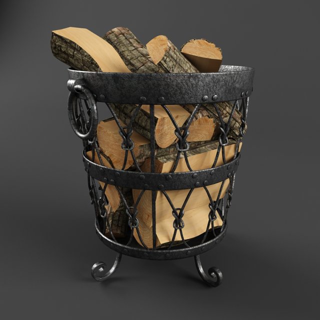 firewood basket 3D Model .c4d .max .obj .3ds .fbx .stl .blend 