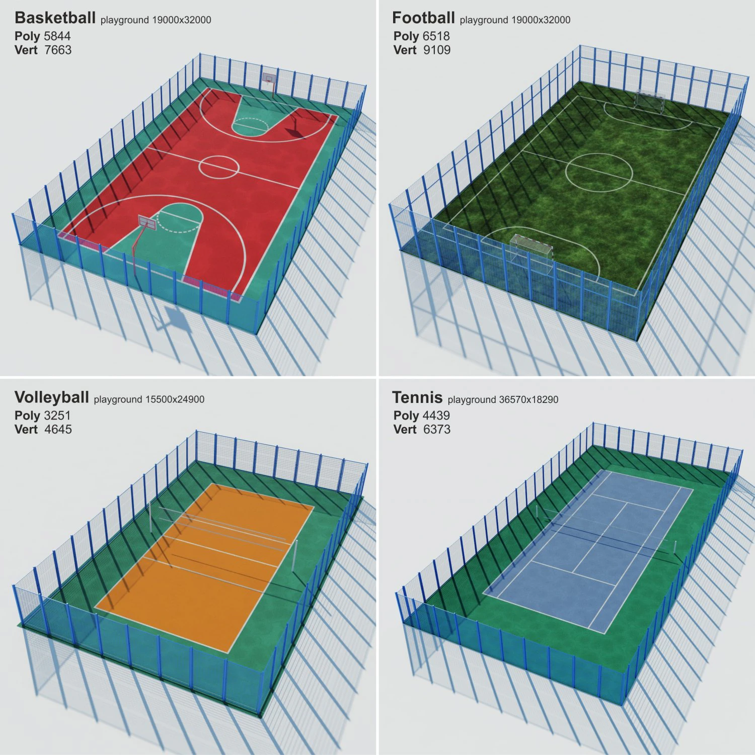 sports ground 4x 3D Model .c4d .max .obj .3ds .fbx .stl .blend
