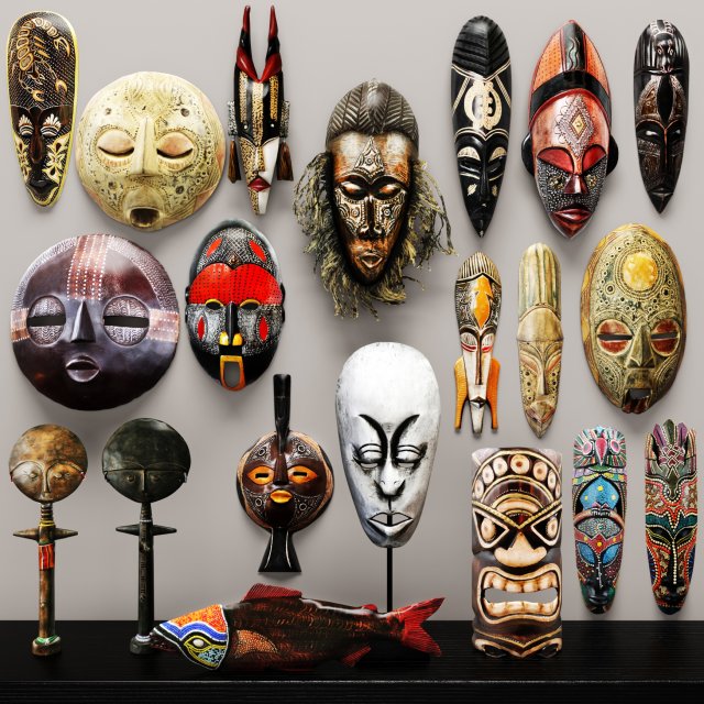 african masks Modello 3D .c4d .max .obj .3ds .fbx .stl .blend 