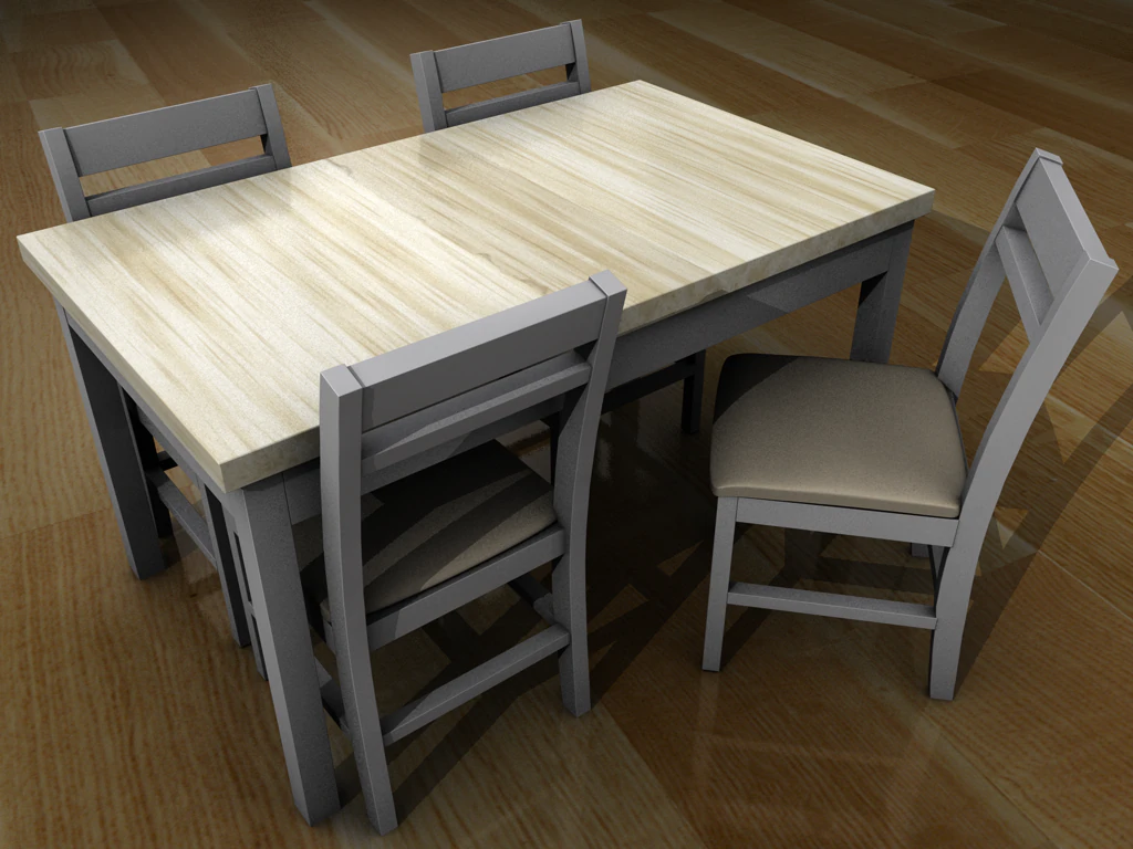 one table and four chairs 3D Model .c4d .max .obj .3ds .fbx .stl .blend