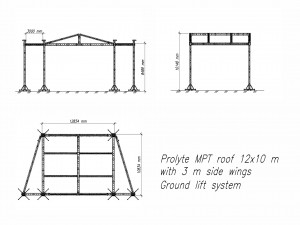 prolyte mpt 12x10 roof with side wings 3m original 3D 모델