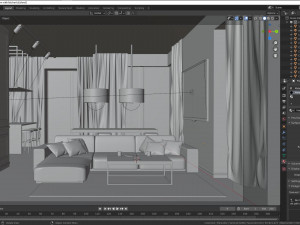 living room with kitchen 3D 모델