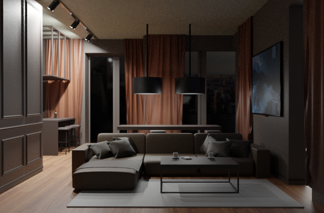 living room with kitchen 3D 모델 .c4d .max .obj .3ds .fbx .stl .blend 
