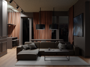living room with kitchen 3D 모델