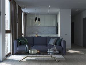 living room with kitchen 3D Model