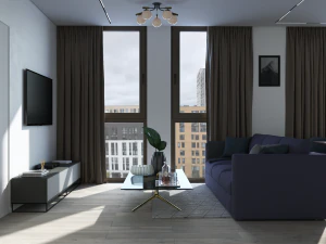 living room with kitchen 3D Model