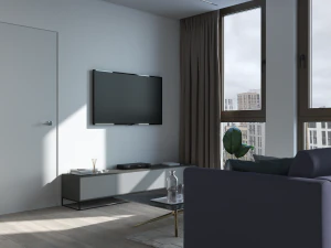 living room with kitchen 3D Model
