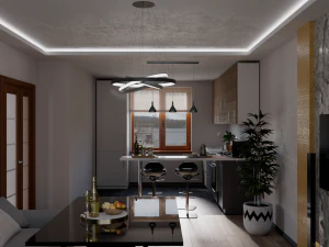 Living room with kitchen 3D Model