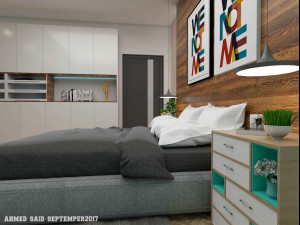 contemporary bedroom interior scene Modelo 3D