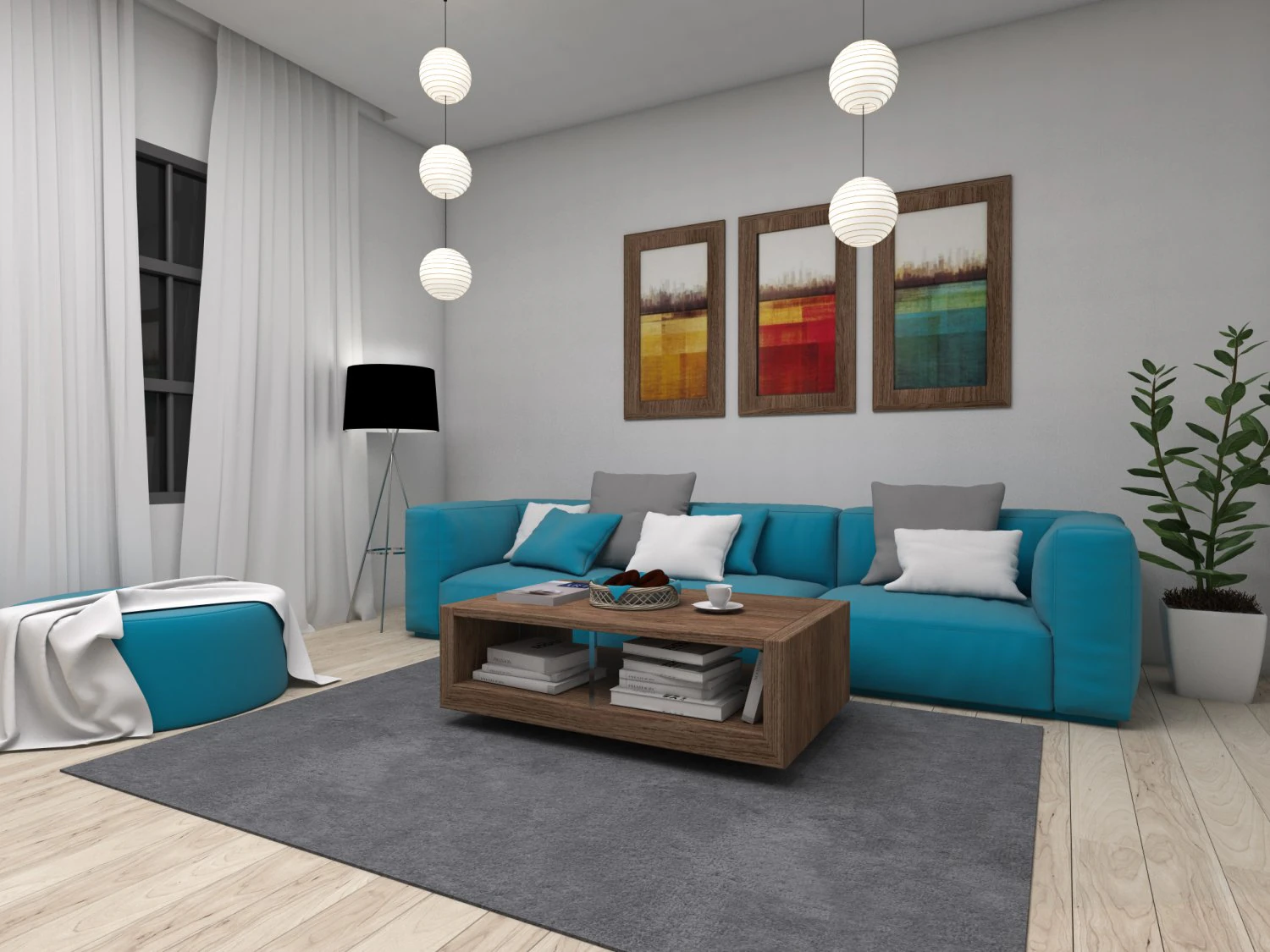 living area interior scene 3D Model .c4d .max .obj .3ds .fbx .stl .blend 