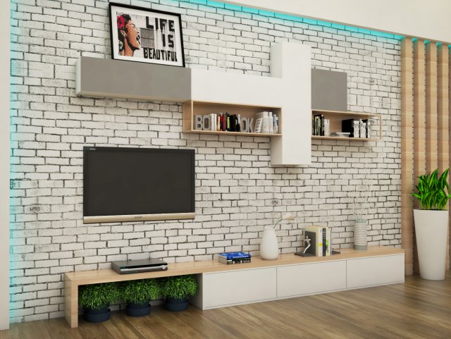 modern tv unit 3d interior scene 3D Model .c4d .max .obj .3ds .fbx .stl .blend 