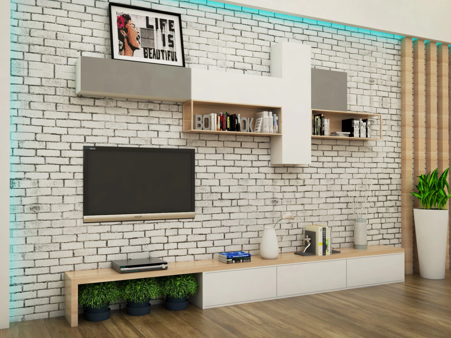 modern tv unit 3d interior scene 3D Model .c4d .max .obj .3ds .fbx .stl .blend 