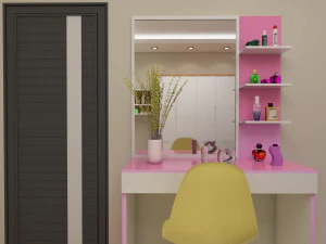 화려한 핑크색 침실 인테리어 3D 모델