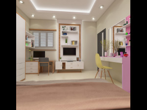 colorful pink bedroom interior Model 3D