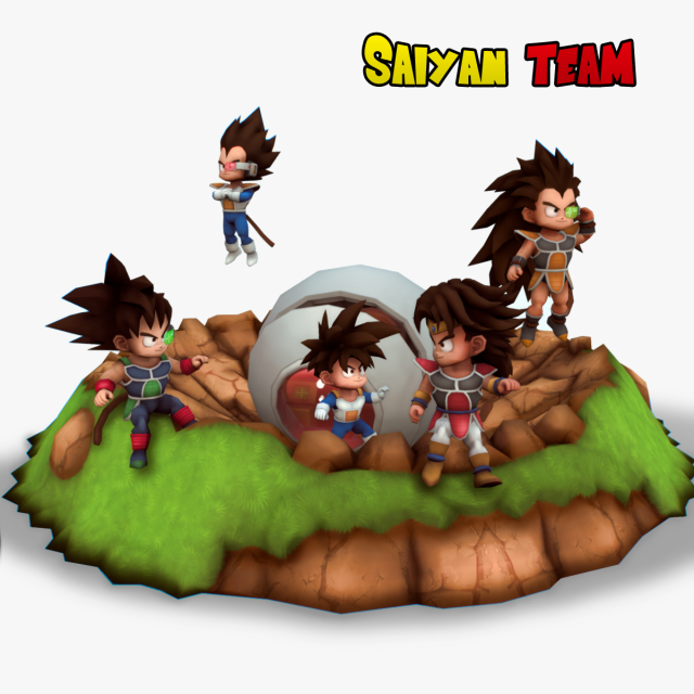 chibi saiyan warriors 3D Модель .c4d .max .obj .3ds .fbx .stl .blend 