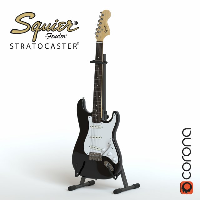 electric guitar squier fender stratocaster 3D 模型 .c4d .max .obj .3ds .fbx .stl .blend