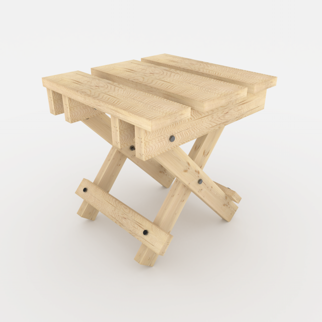wooden folding chair 3D 模型 .c4d .max .obj .3ds .fbx .stl .blend 