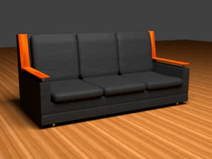 sof&aacute; de cuero con elementos de madera Modelo 3D