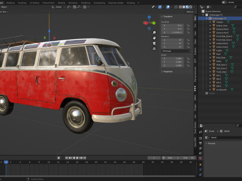 Volkswagen T1 with full Interior 3D Model