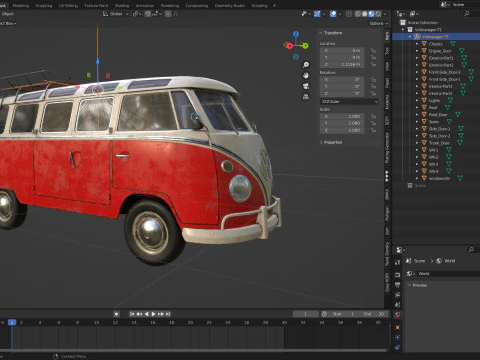 Volkswagen T1 with full Interior 3D Model