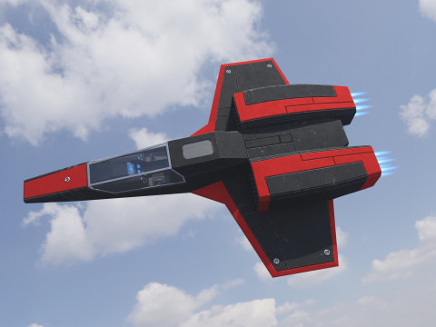 Sci-Fi Space Fighter Jet With Interior Cockpit 3D Model