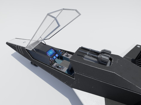 Sci-Fi Space Fighter Jet with Interior Cockpit 3Dモデル